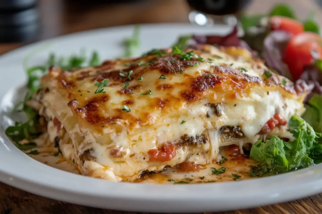 A perfectly baked San Giorgio lasagna with a golden cheese crust.