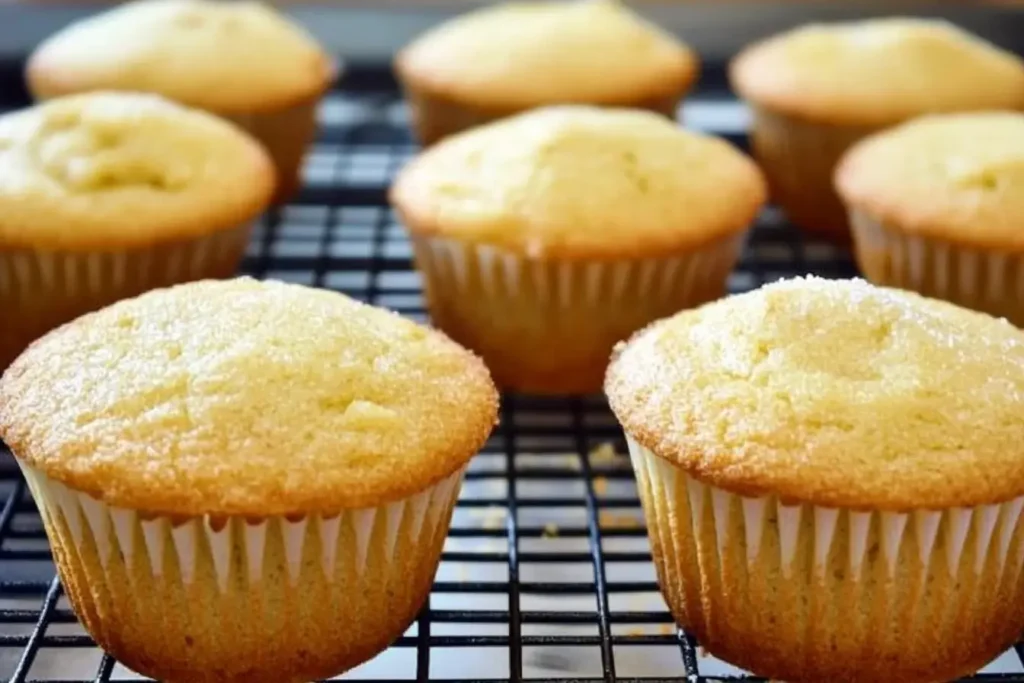 Freshly baked muffins cooling on a wire rack, demonstrating the proper cooling process to retain moisture and texture.