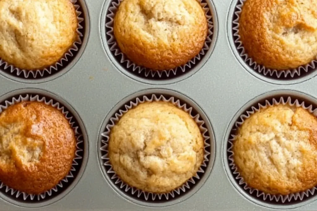 Golden muffins in a baking pan, illustrating the importance of using proper tools for even baking and moisture retention.